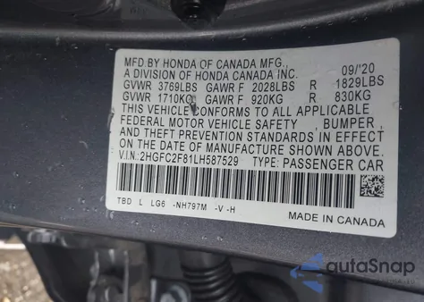 2020 Honda Civic Sport из США, поврежденный, VIN 2HGFC2F81LH587529